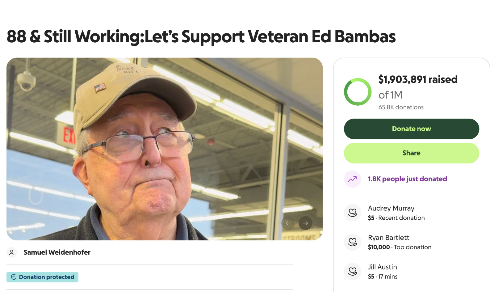 88 year old Army veteran Ed Bambas gofundme allows him to retire with comfort