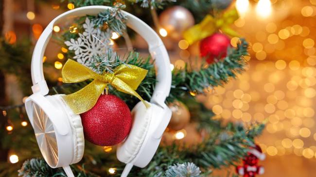 headphones on Christmas tree