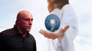 picture of Joe Rogan, artificial intelligence icon, and Jesus