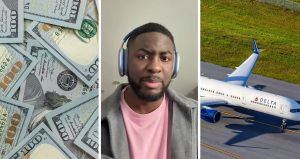 saving cash (l) man shares how to get free flights (c) delta aircraft (r)