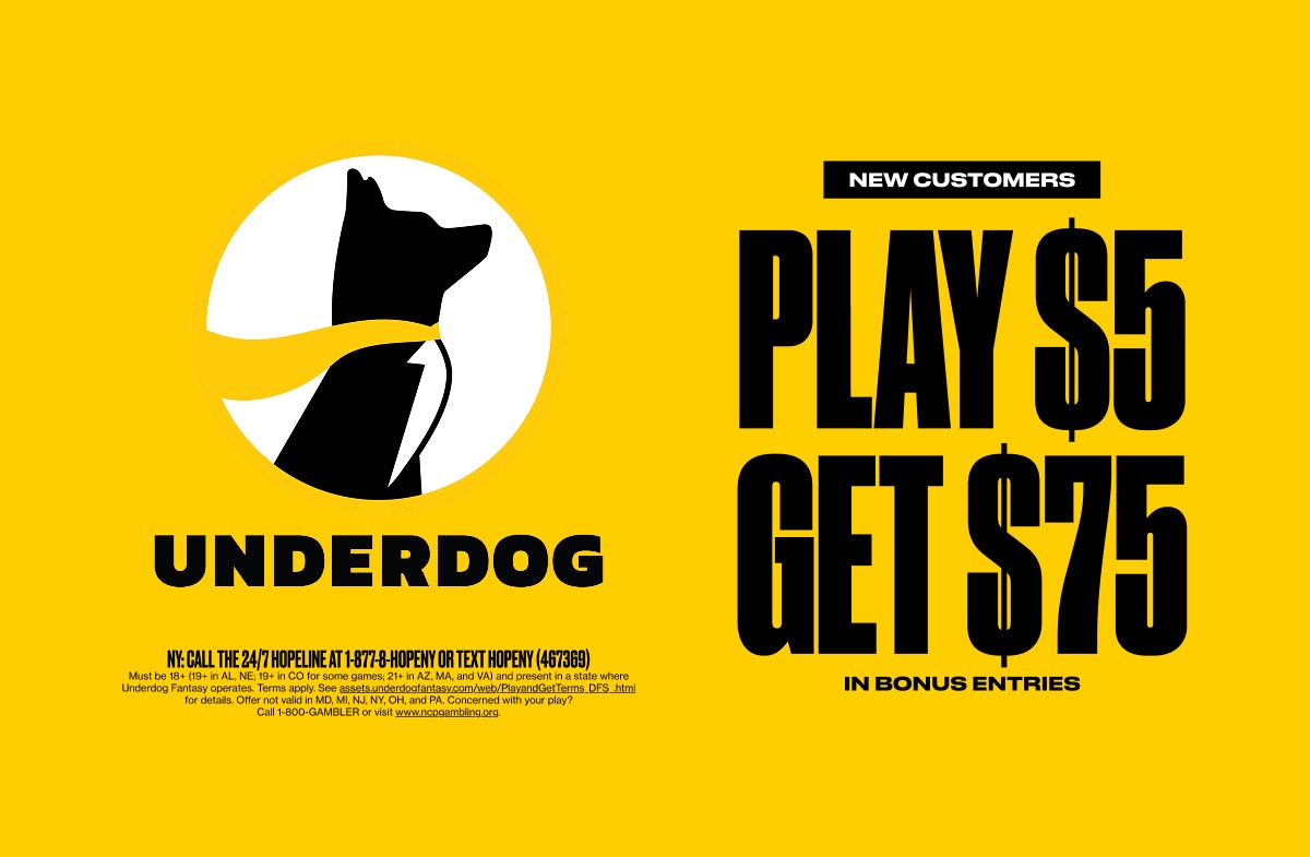 NEW CUSTOMER OFFER: Get $75 In Bonus Entries When You Play $5 With Underdog Sports