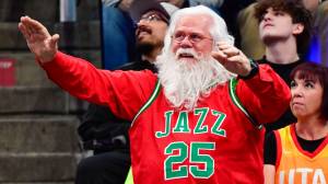 Utah Jazz fan dressed as Santa on Christmas