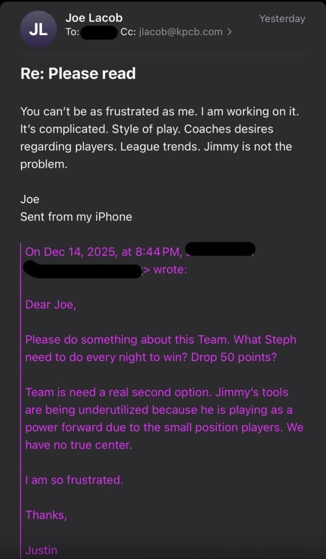 Joe Lacob responds to Warriors fan email