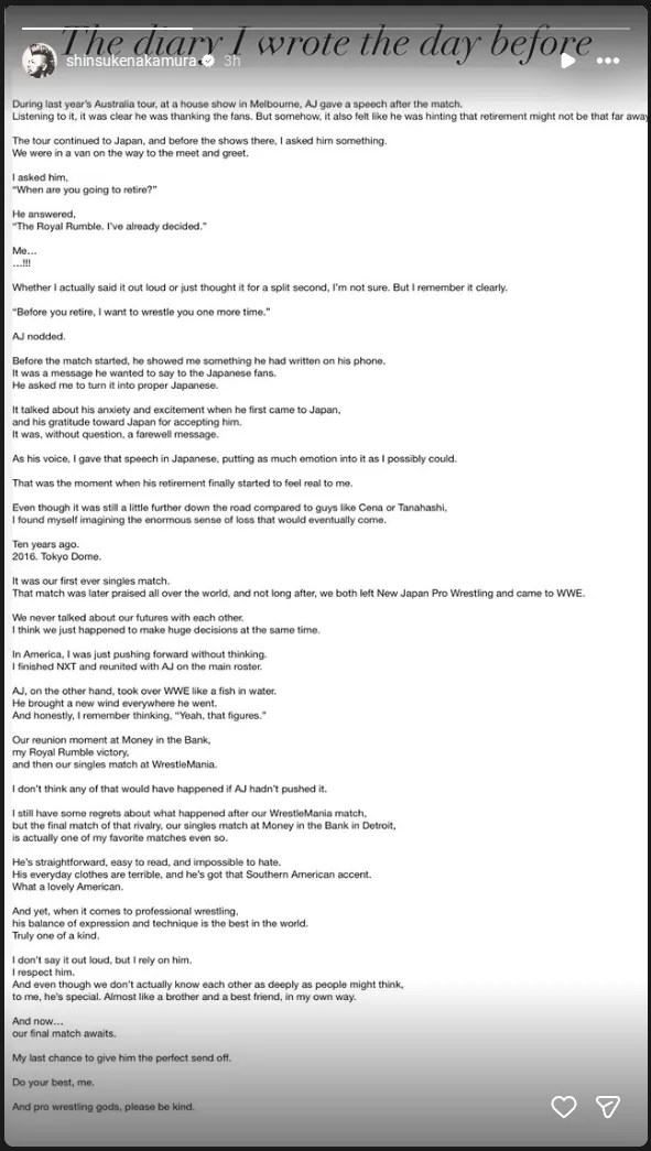 Shinsuke Nakamura Instagram post