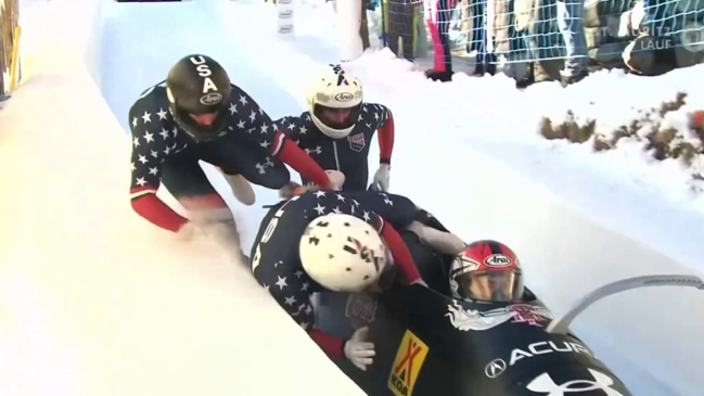 USA Four-Man Bobsled crash St. Moritz World Cup