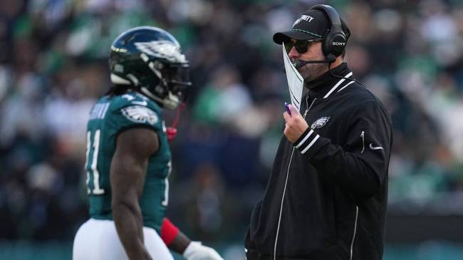 Eagles WR AJ Brown and offensive coordinator Kevin Patullo