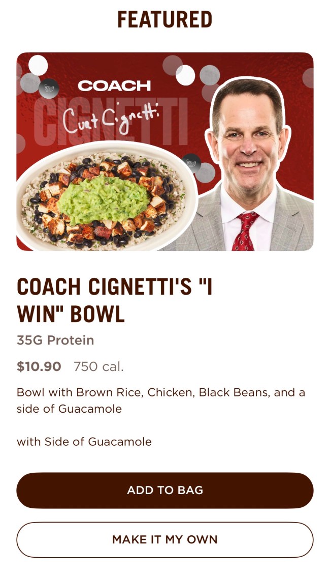 Curt Cignetti I Win Bowl at Chipotle
