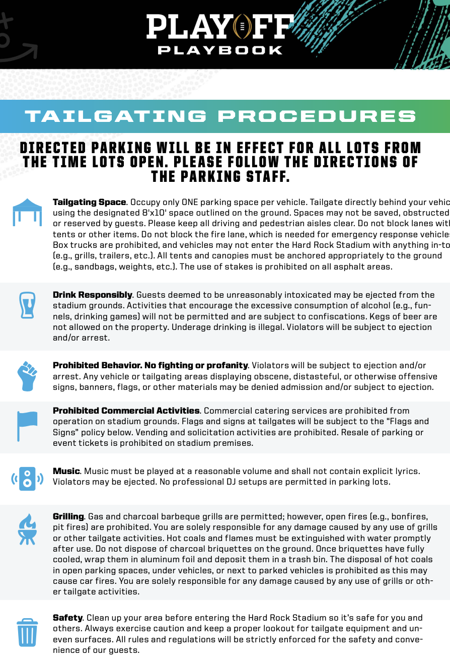 College Football Playoff National Championship Tailgate Rules