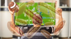 fantasy football fan and falling hot dogs