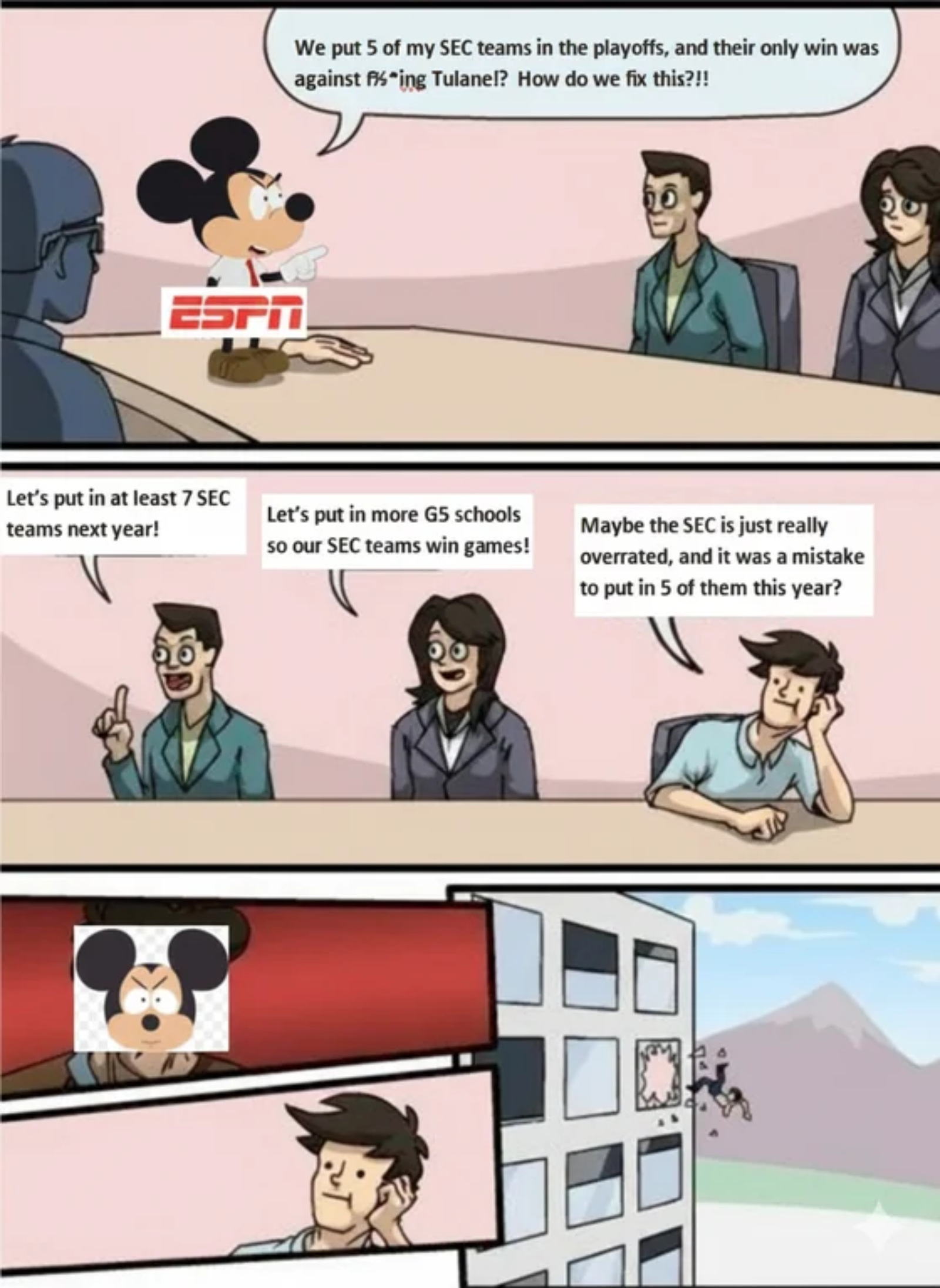 funny college football playoffs meme about no SEC teams