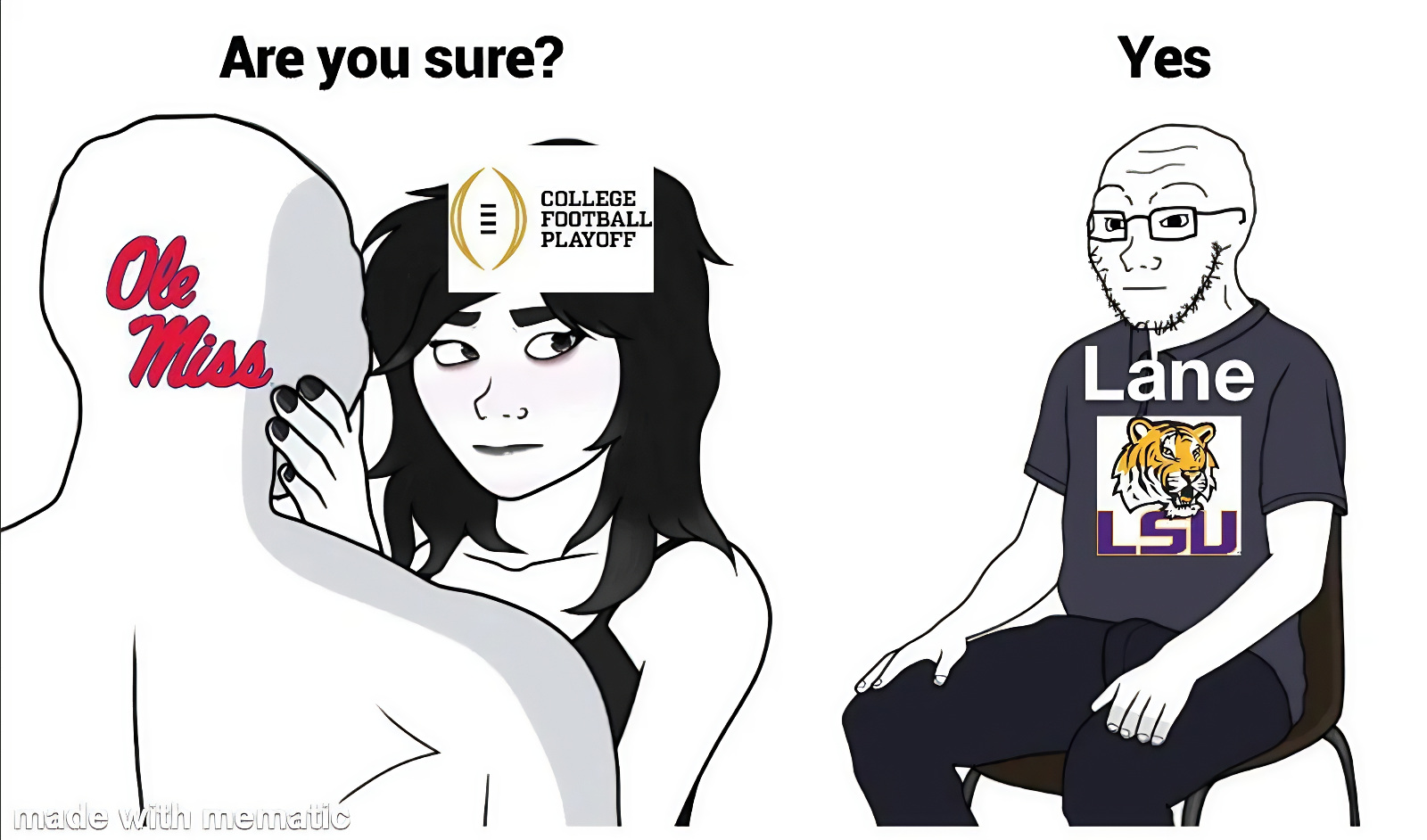 Lane Kiffin versus Ole Miss college football playoffs meme