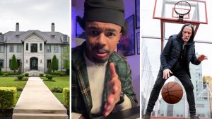 beautiful mansion (l) man shares crazy hooping experience (c) old man playing basketball (r)