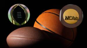 NCAA football and basketball trophies