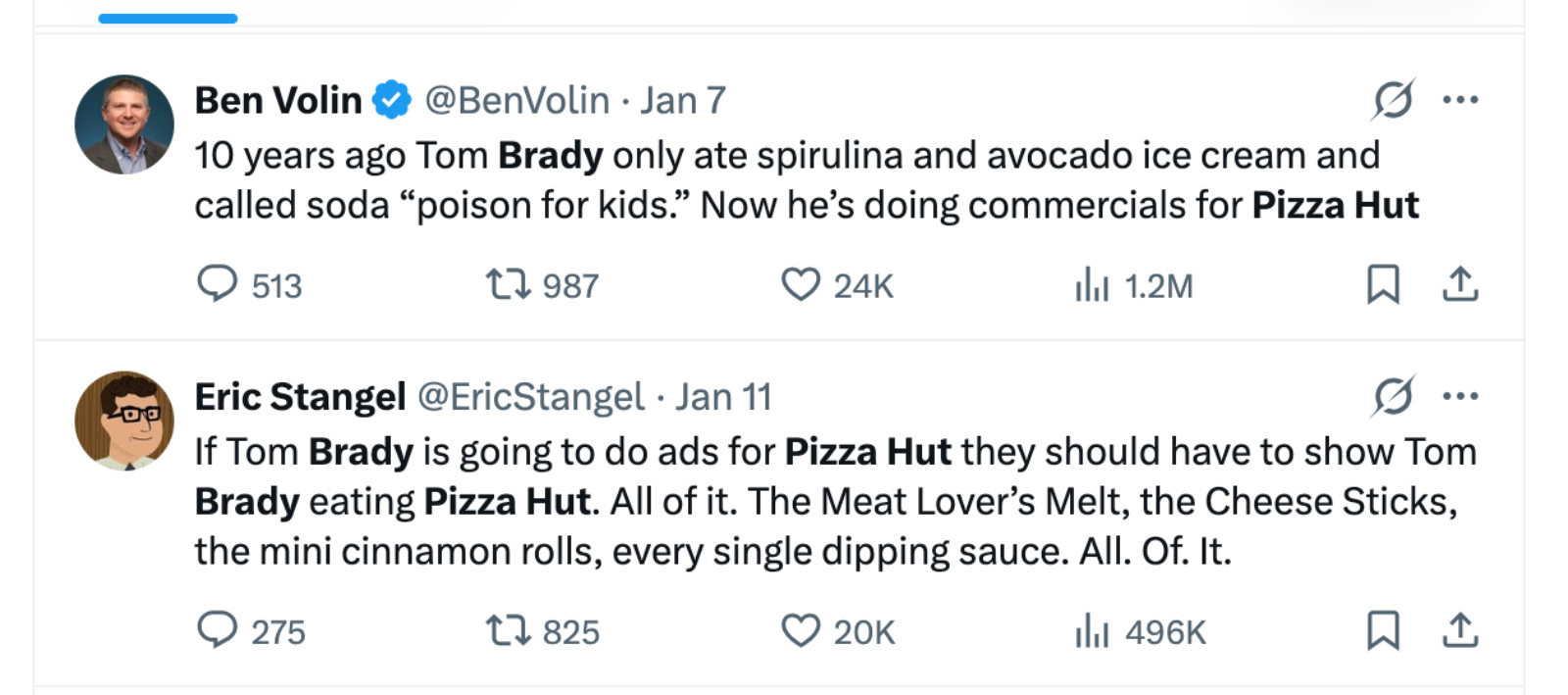 reactions to Tom Brady and Pizza Hut collaboration