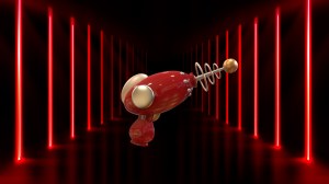 vintage laser blaster in a room full of lasers