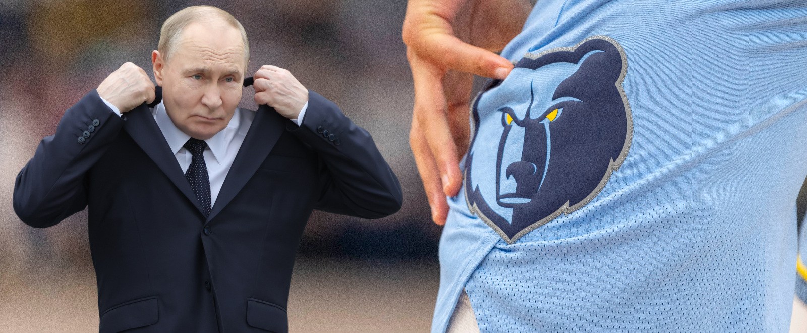 Vladimir Putin next to Memphis Grizzlies logo