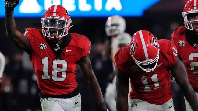 Georgia linebackers Chris Cole and Darren Ikinnagbon