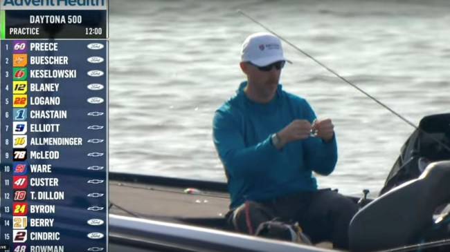 Denny Hamlin Fishing during Daytona 500 practice
