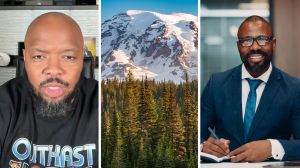 man shares why he got fired (l) Mt. Rainier (c) Insurance agent (r)