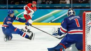 Jeremy Swayman in net at Winter Olympics
