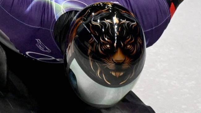 China's Qinwei Lin in skeleton at Winter Olympics