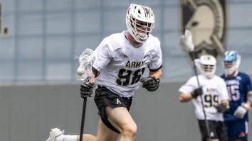 Army Lacrosse Captain With Monster Quad Muscles Uses Menacing Death Stare To Terrify Tiny Attackers