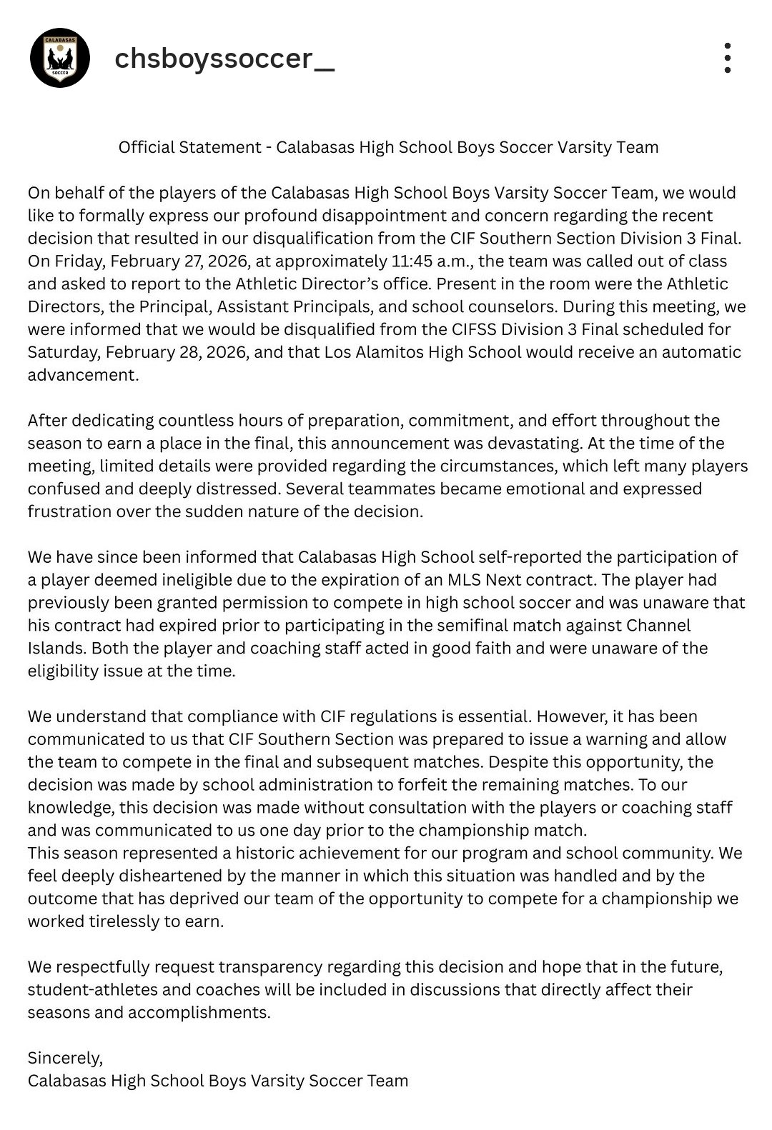 Calabasas High School Soccer