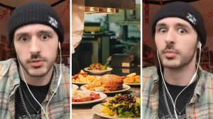 man shares food you should never order (l) salads and other meals (c) chef gives his opinion on ordering salads (r)