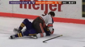 College Hockey Fight Minnesota State Bowling Green Brawl