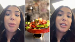 woman shares day in the job (l) boiling hot plate (c) woman shares joke she shares with customers (r)