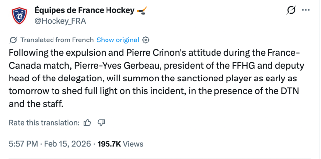 France Hockey announce Pierre Crinon hearing