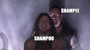 funniest meme Undertaker and AJ Styles about shampoo