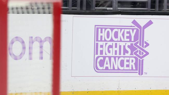 Hockey Fights Cancer logo at NHL game