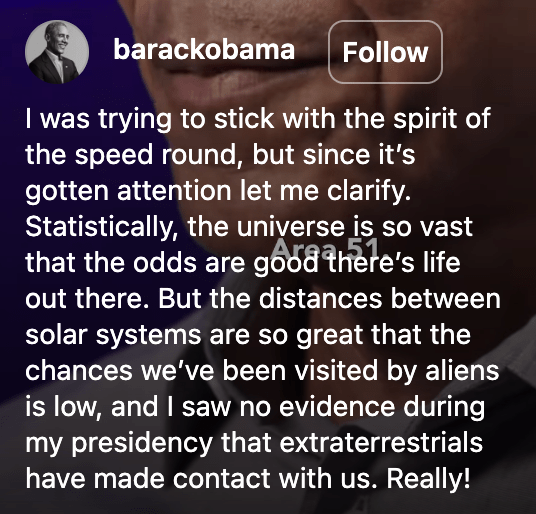 Barack Obama clarifies alien comments