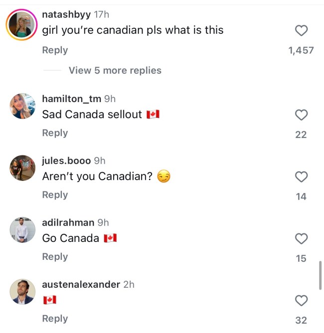 Tate McRaue Canada Instagram comments