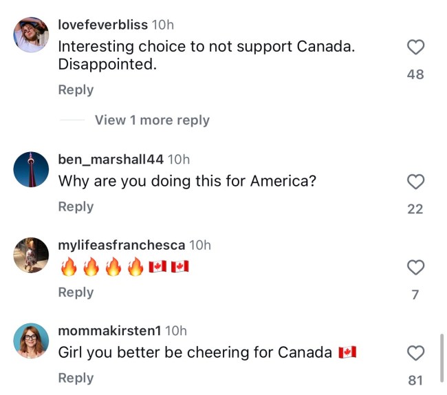 Tate McRaue Canada Instagram comments