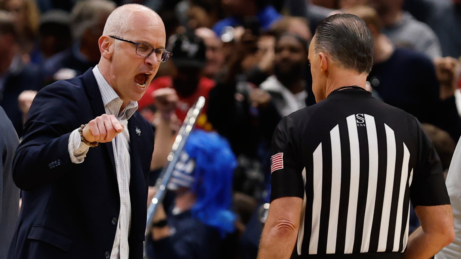 UConn Coach Dan Hurley Makes Contact with Referee