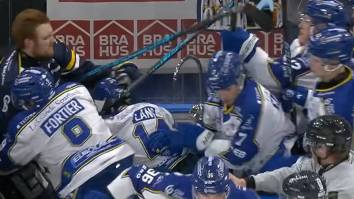 Swedish Hockey Player Fights An Entire Team After Ending Up In Their Bench During Chaotic Scene That Unfolded During Relegation Game