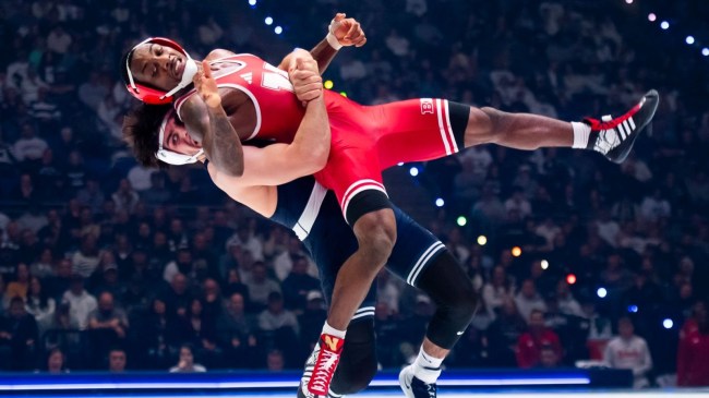 PJ Duke of Penn State and Antrell Taylor of Nebraska 157 pound NCAA Wrestling match
