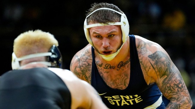 Iowa's Angelo Ferrari and Penn State's Rocco Welsh in a 2026 Big Ten Wrestling Match