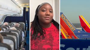 plane interior (l) woman shares airline issue (c) southwest airlines (r)