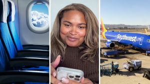 plane seats (l) woman shares airline issue (c) southwest airlines (r)