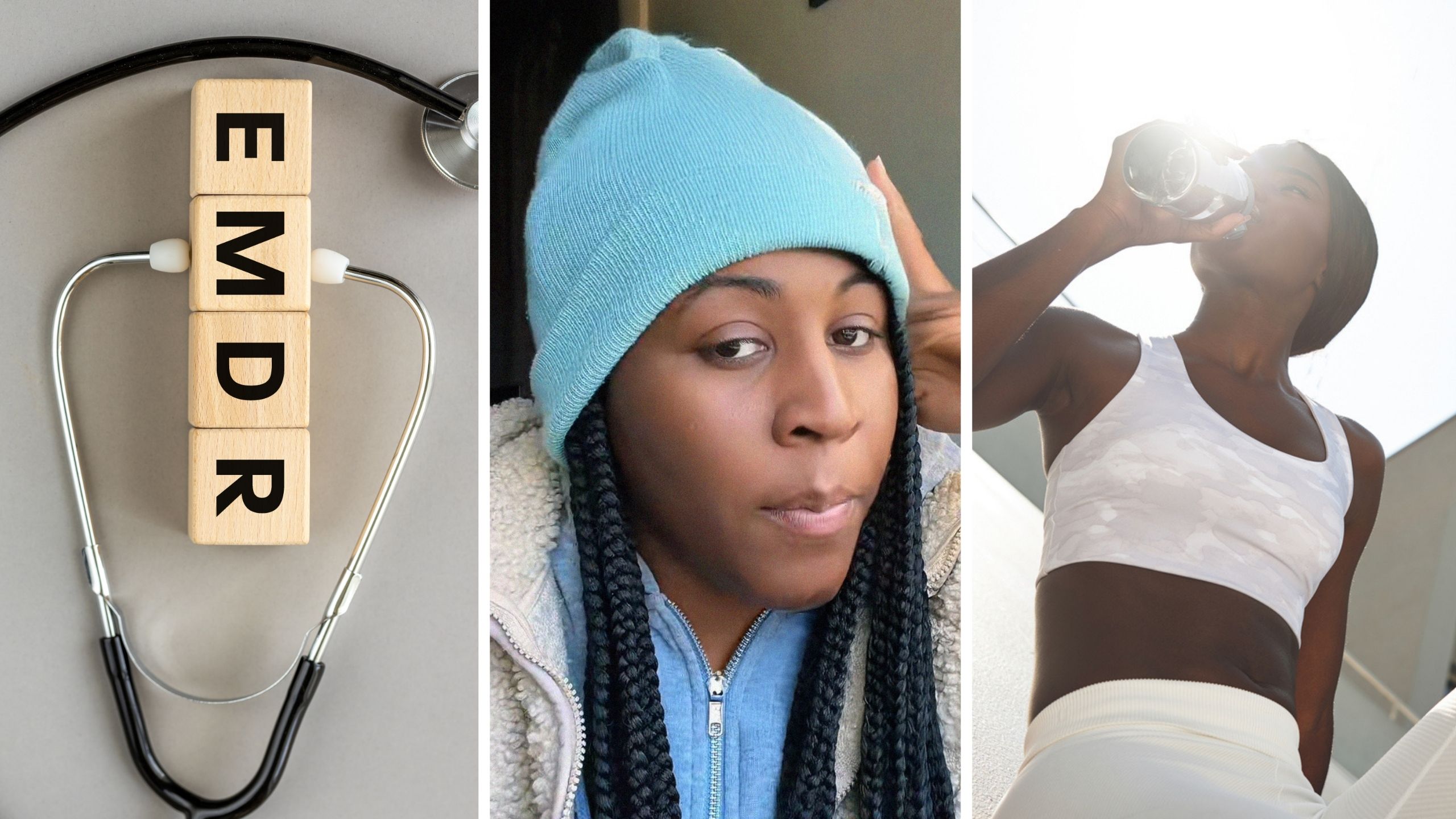 emdr therapy (l) woman shares drink that changed her life (c) woman consuming energy drinks (r)