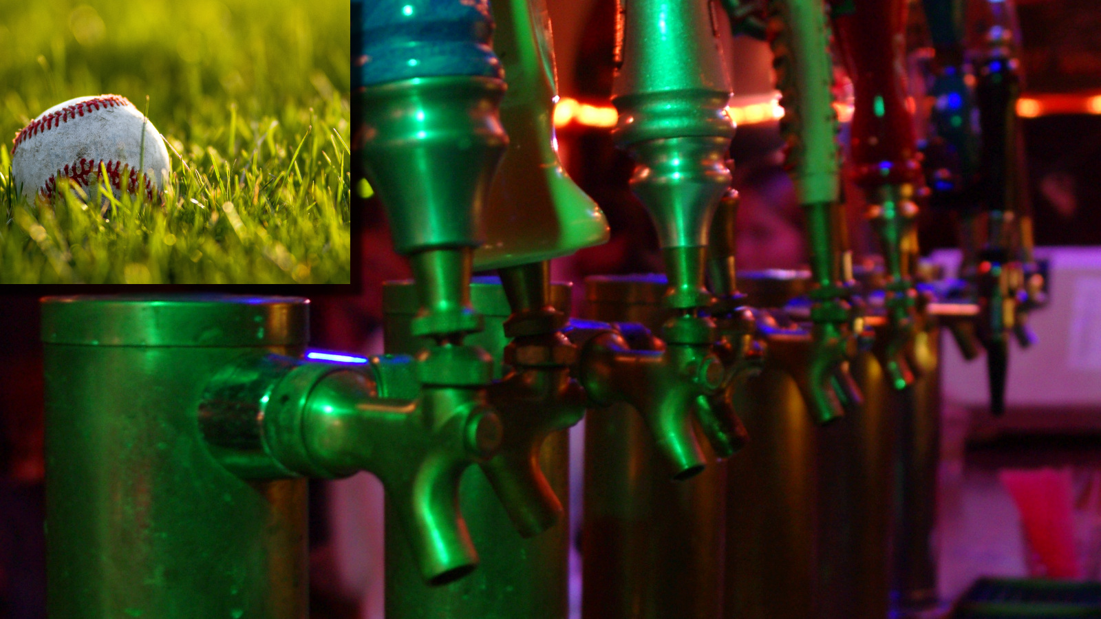 baseball next to bar taps