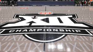Big 12 tournament logo on basketball court