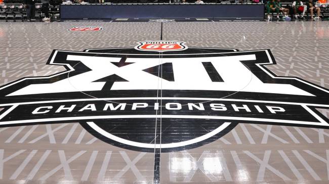 Big 12 tournament logo on basketball court