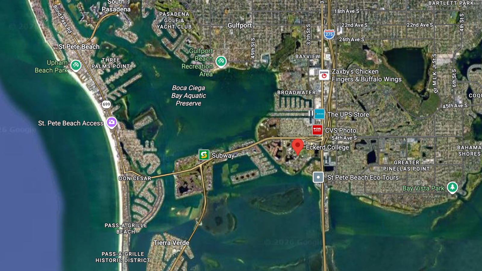 Eckerd College proximity to the beach St. Pete Florida
