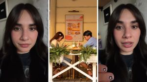 woman shares a day in the job (l) couple eating outside (c) woman shares customers crazy requests (r)