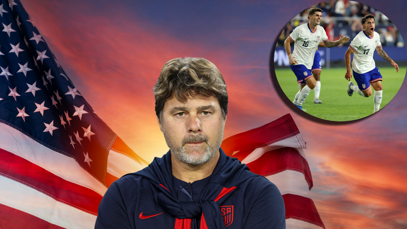 USMNT manager Mauricio Pochettino, Christian Pulisic, and USMNT celebrating