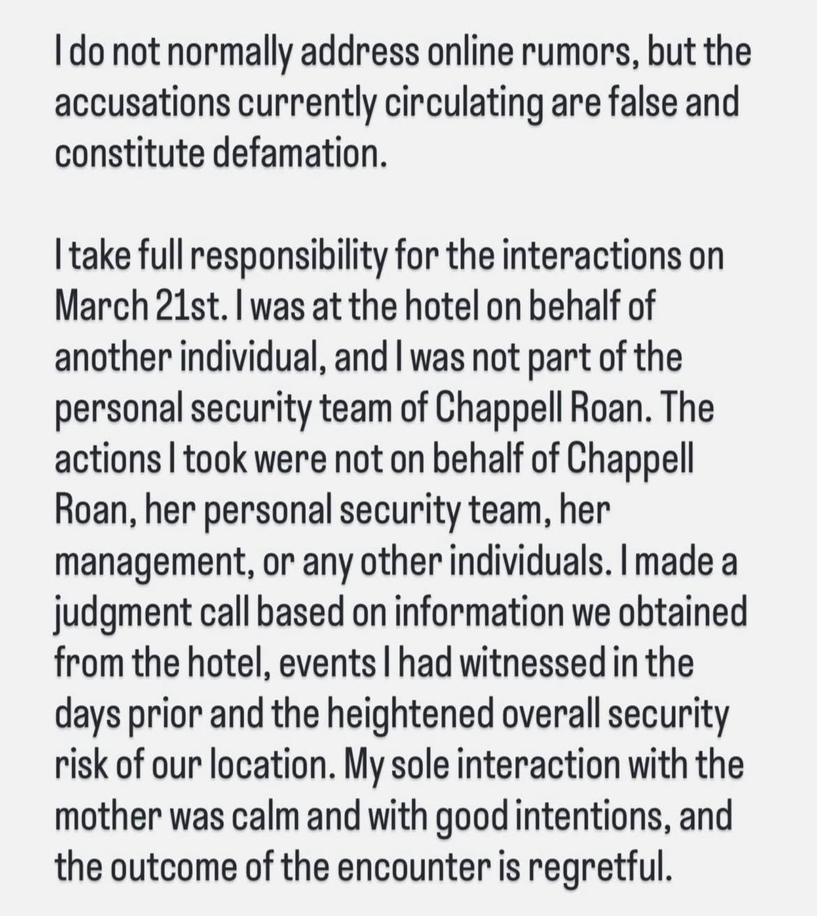 bodyguard releases statement about CHappell Roan